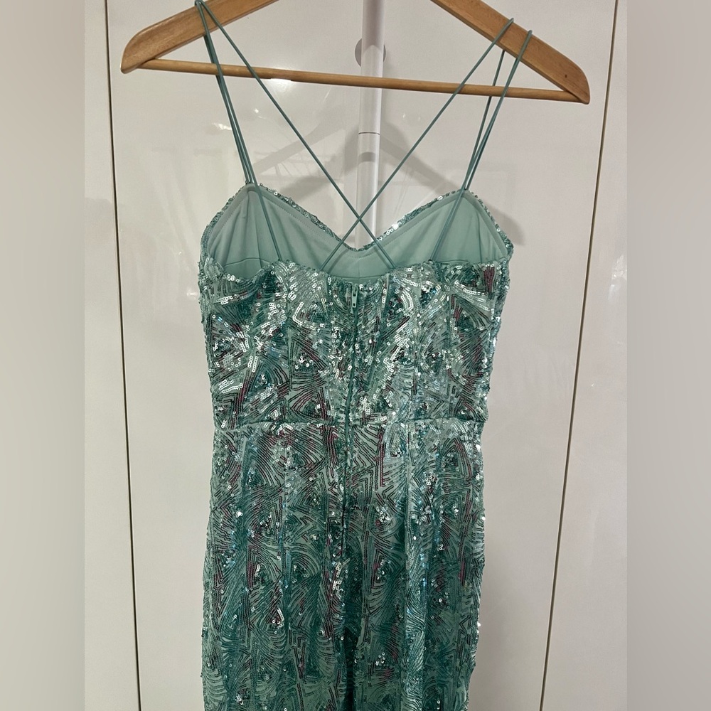 Speechless Seafoam Light Blue Sequin Maxi Slip Dress Size 3 Juniors Prom Gown - Picture 8 of 16